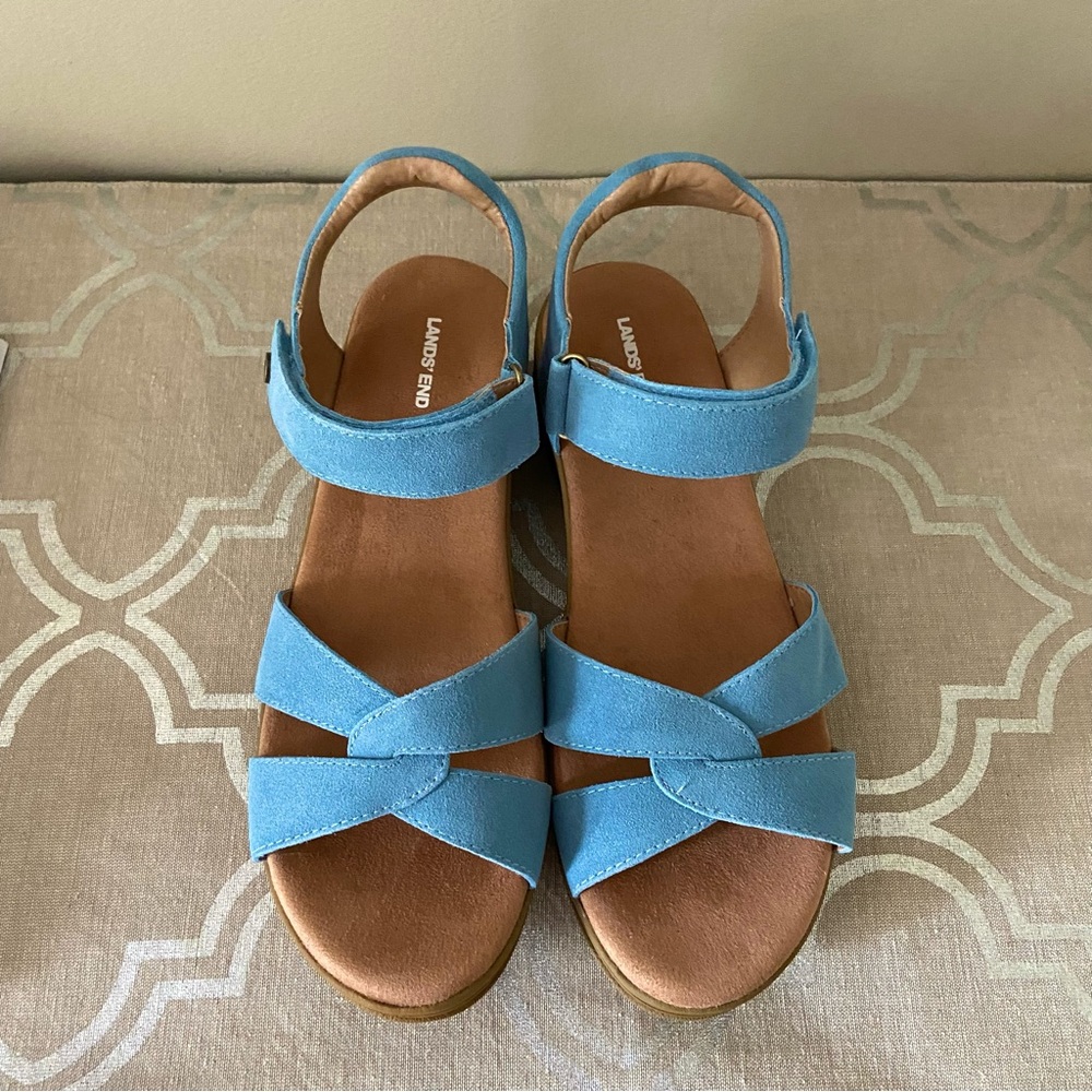 Lands’ End Women’s Leather Comfort Wedge Sandals